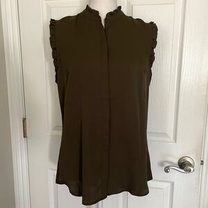 Olive Green Sleeveless Ruffle Top